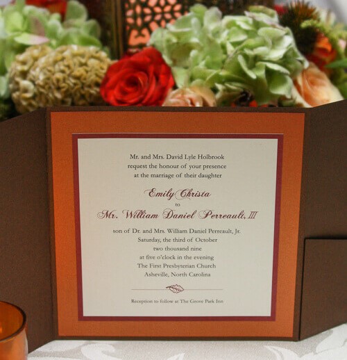 Copper and burgandy wedding invite
